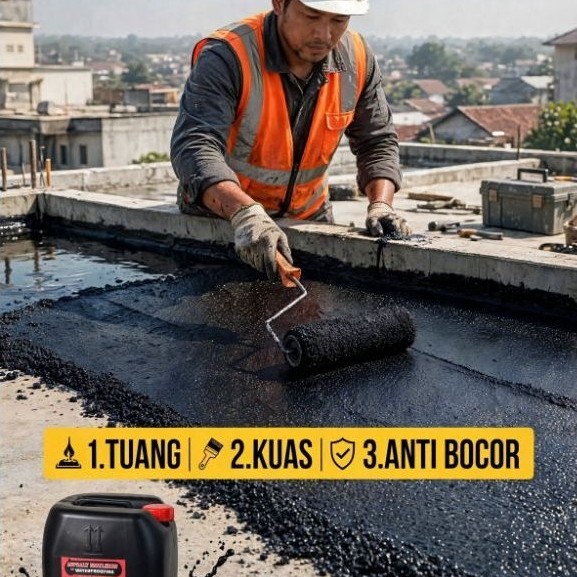Aspalcair asphalt emulsion waterproofing 25 kg untuk dak atap, talang cor, asbes, spandek, seng, alk
