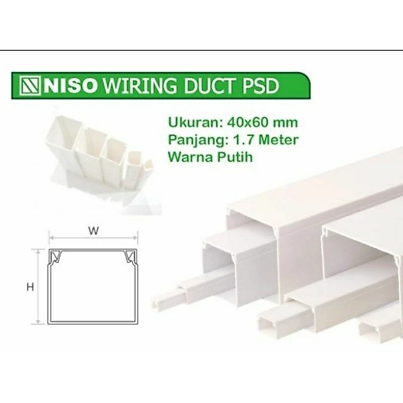 Kabel Ducting Niso 40x60 PSD putih Panjang 1,7Meter tidak berlubang pelindung kabel dekorasi rumah p