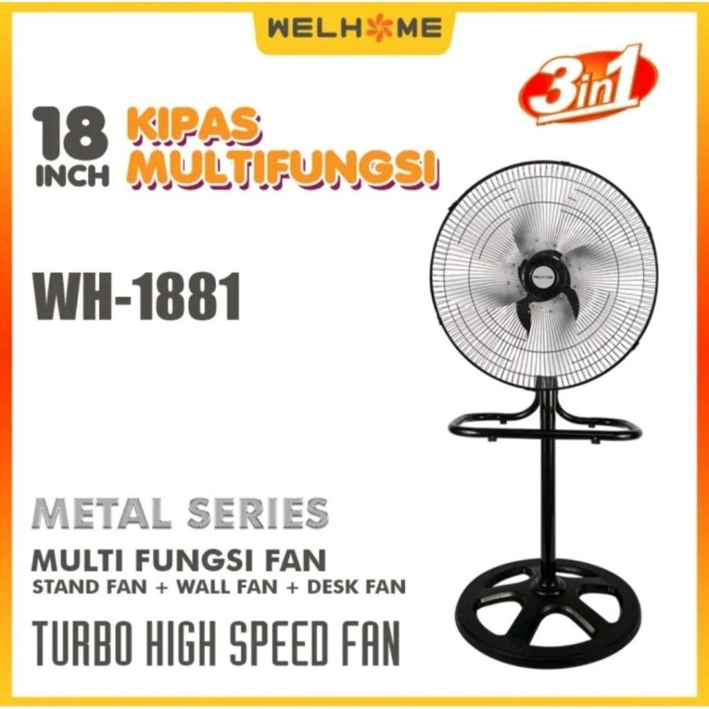 Kipas Angin Tornado Besi WELHOME WH-1881 18 inch 3 in 1/Kipas Angin Besi WELHOME WH1881 ORIGINAL