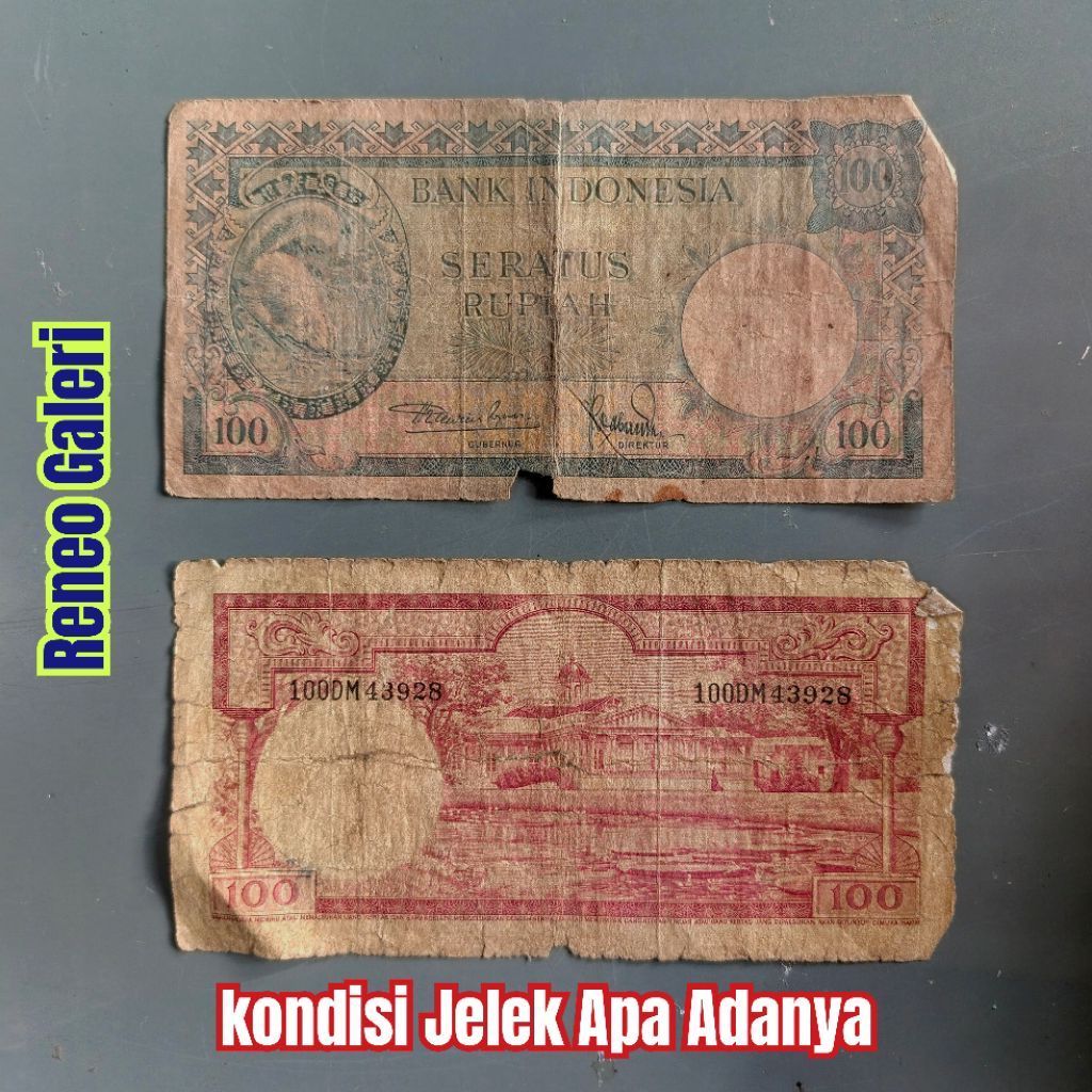 Jelek Asli 100 Rupiah tahun 1957 Seri hewan Tupai Rp Uang kertas kuno duit lama original Koleksi hij