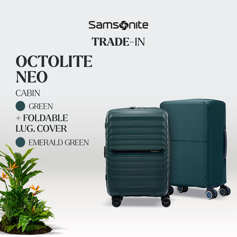 Samsonite Koper Octolite Neo Cabin Green + Foldable Luggage Cover Cabin