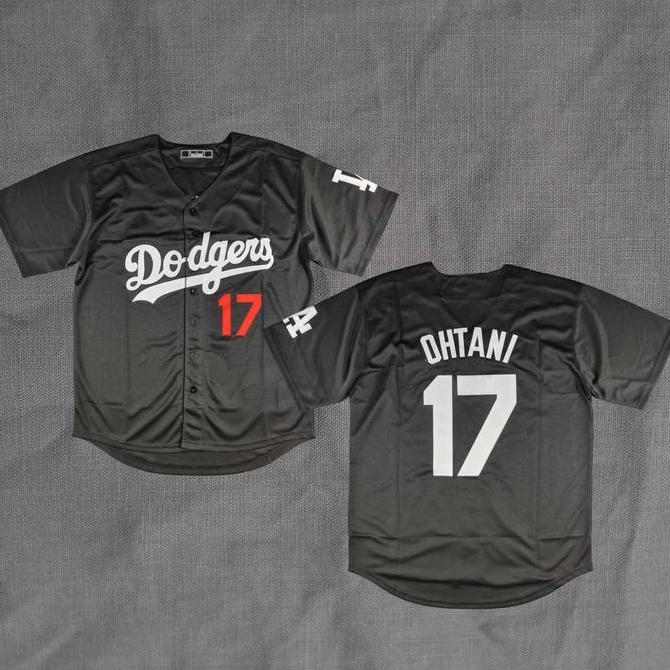 BORDIR Baju Jersey Baseball Ohtani #17 Dodgers Hitam