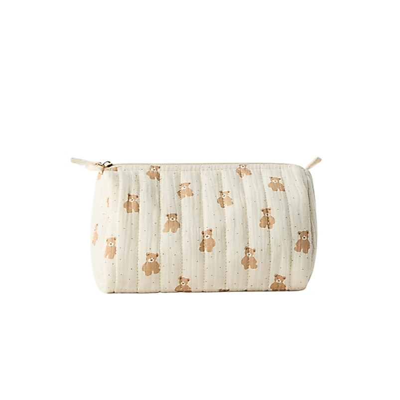 Pouch Make Up Wanita ZR Bear Fabric Branded Tas Kosmetik Travel 23cm - Factory Outlet Import