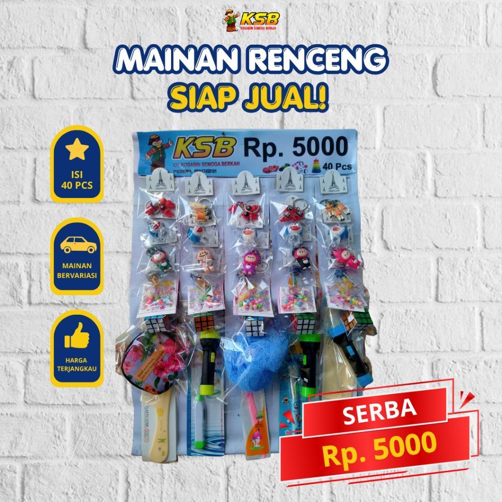 Mainan Renceng Serba 5000 isi 40 PCS - Paket Usaha Mainan Anak Murah Sudah Siap Jual