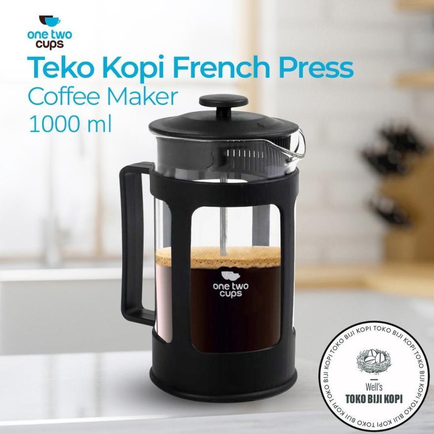 FRENCH PRESS 1000 ML / 1 L HITAM COFFEE PLUNGER KACA FILTER ALAT SEDUH KOPI Diskon