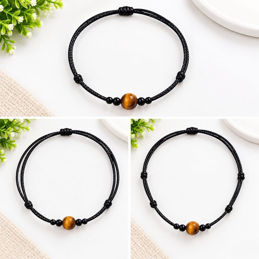 1Set Gelang Kaki, Gelang Tangan dan Kalung Hitam Manik Batu Alam/ Gelang Serut Hitam Manik Batu Alam