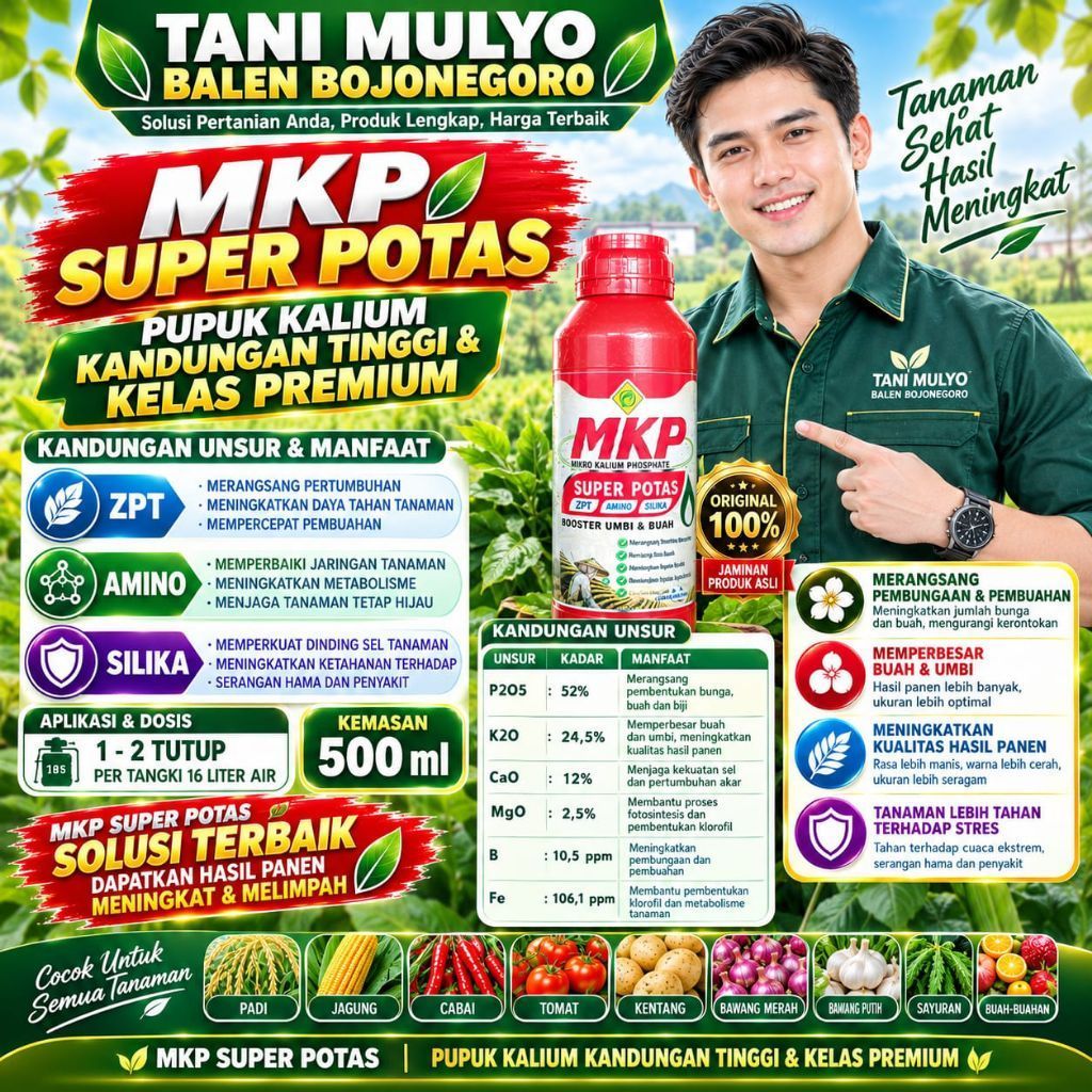 PUPUK MKP SUPER POTAS - MKP PREMIUM CAIR - 500 ml. MKP Cair Yang Wajib dimiliki SEMUA PETANI UNTUK S