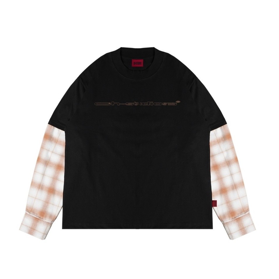 CH-STUDIOS - PLAID.Black | Heavyweight Double Layer Longsleeve Tshirt | Kaos Double Layer Oversize