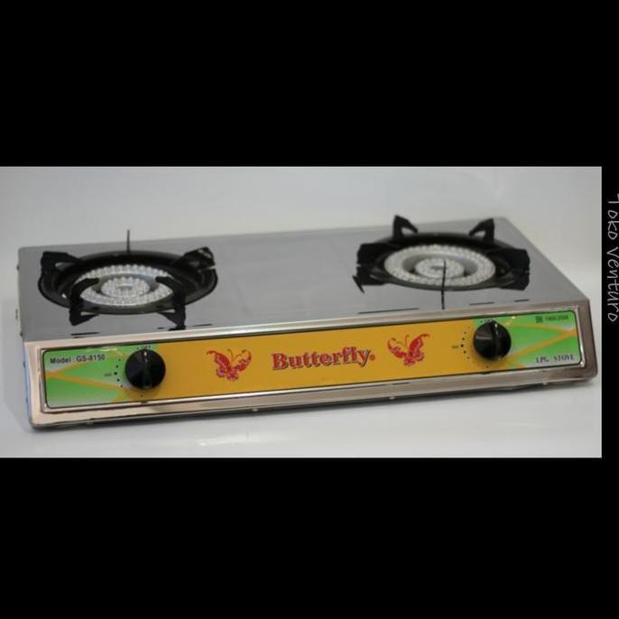 Promo kompor gas stainless 2 tungku butterfly burner cor api seribu 8150 Diskon