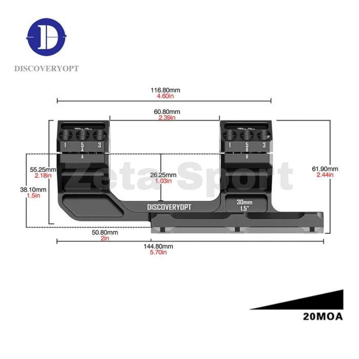CANTILEVER 3 SCREW MOUNTING ONE PIECE DISCOVERY OD 30 MM 20 MOA ORIGINAL 100% | TELESCOPE MOUNT KEMI