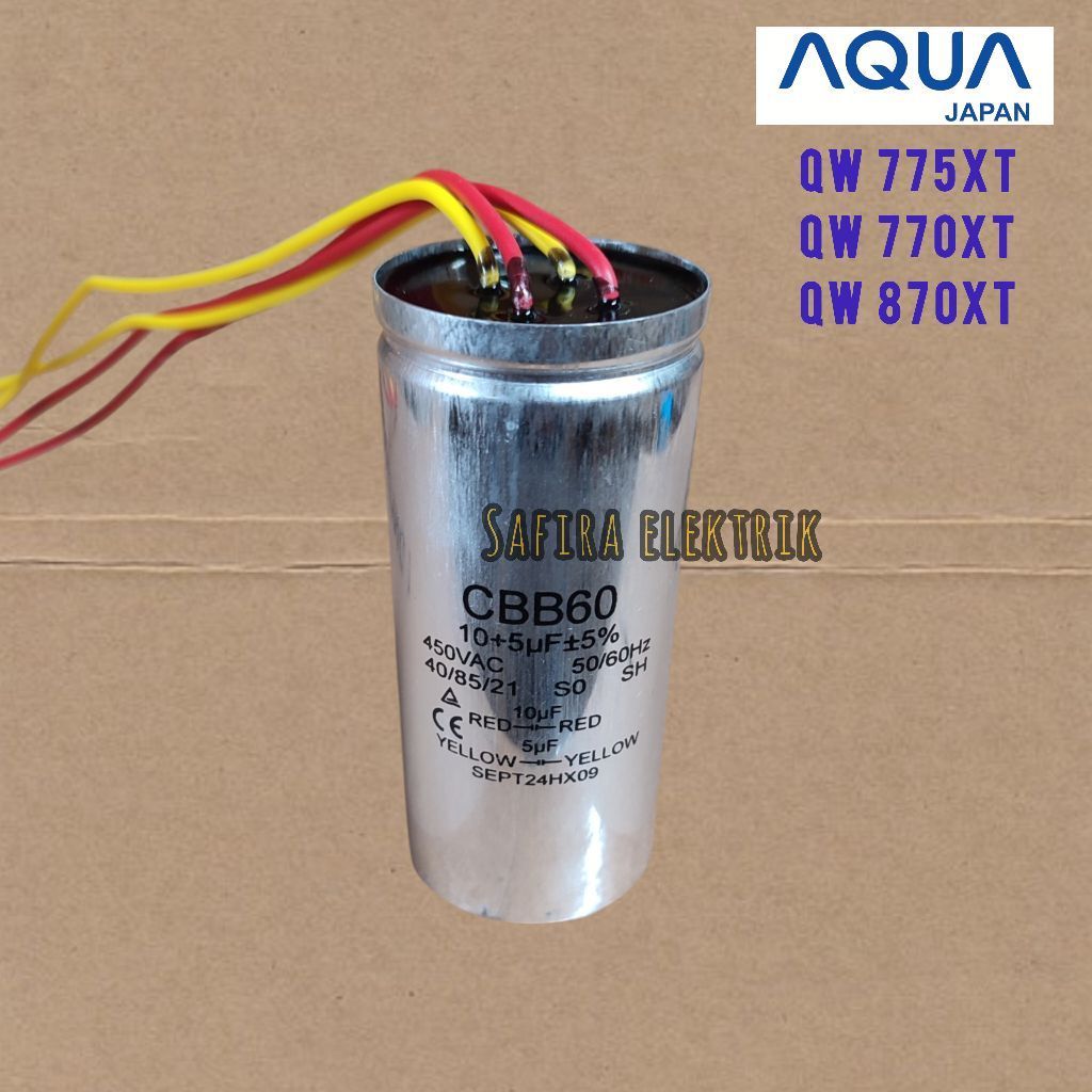 KAPASITOR AQUA 7 KG QW 755XT 770XT 870XT / CAPACITOR STARTER MESIN CUCI 2 TABUNG QW755XT QW770XT QW8