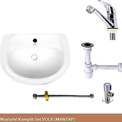 Wastafel Keramik Cuci Tangan Komplit Set VOLK / Wastafel Komplit Set VOLK PACKING KAYU