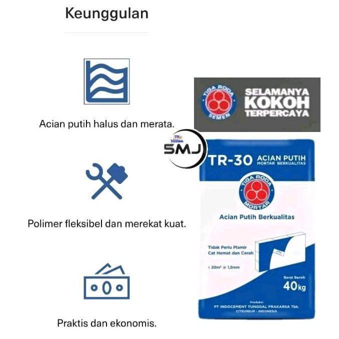 Mortar Acian Putih Tr-30 Tiga Roda Mortar Acian Putih Tr30 Tiga Roda 40Kg Sak Mortar Putih Acian