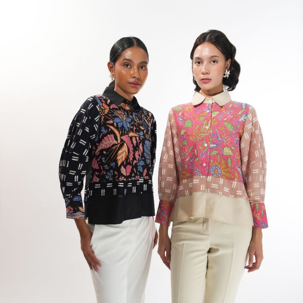 Sovinska Batik Blouse Atasan Casual G3 Hitam dan Cream New CROP