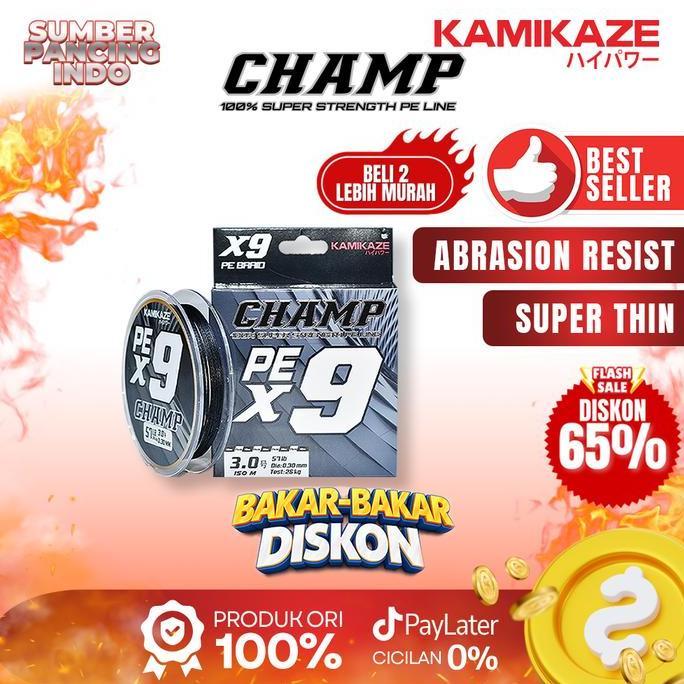 Kamikaze Senar Pe Champ X9 150Mtr Black Sic Technology X9 Braide 100% Pe Fiber Mancing Laut Umpan Lu