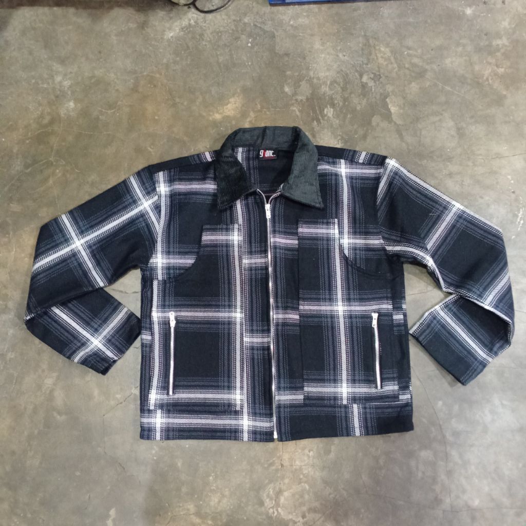 Work Jacket Corduroy Collar Plaid Black