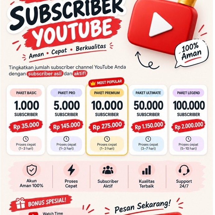 JASA SUBSCRIBER YOUTUBE HIGT QUALITY PERMANEN BERGARANSI