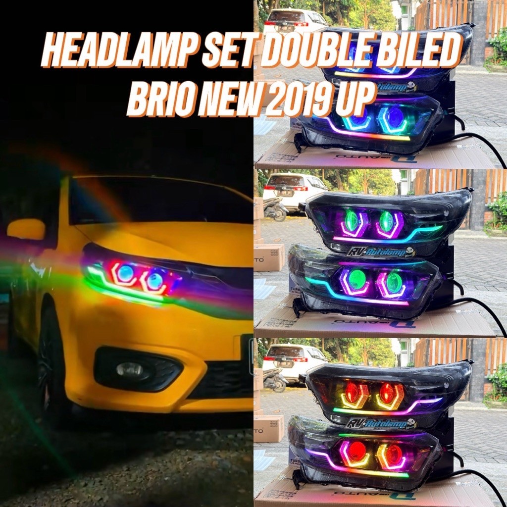 HEADLAMP SET DOUBLE BILED RGB BRIO MOBILIO FACELIFT 2019 2020 2021 AES SQL PROJIE LAMPU DEPAN