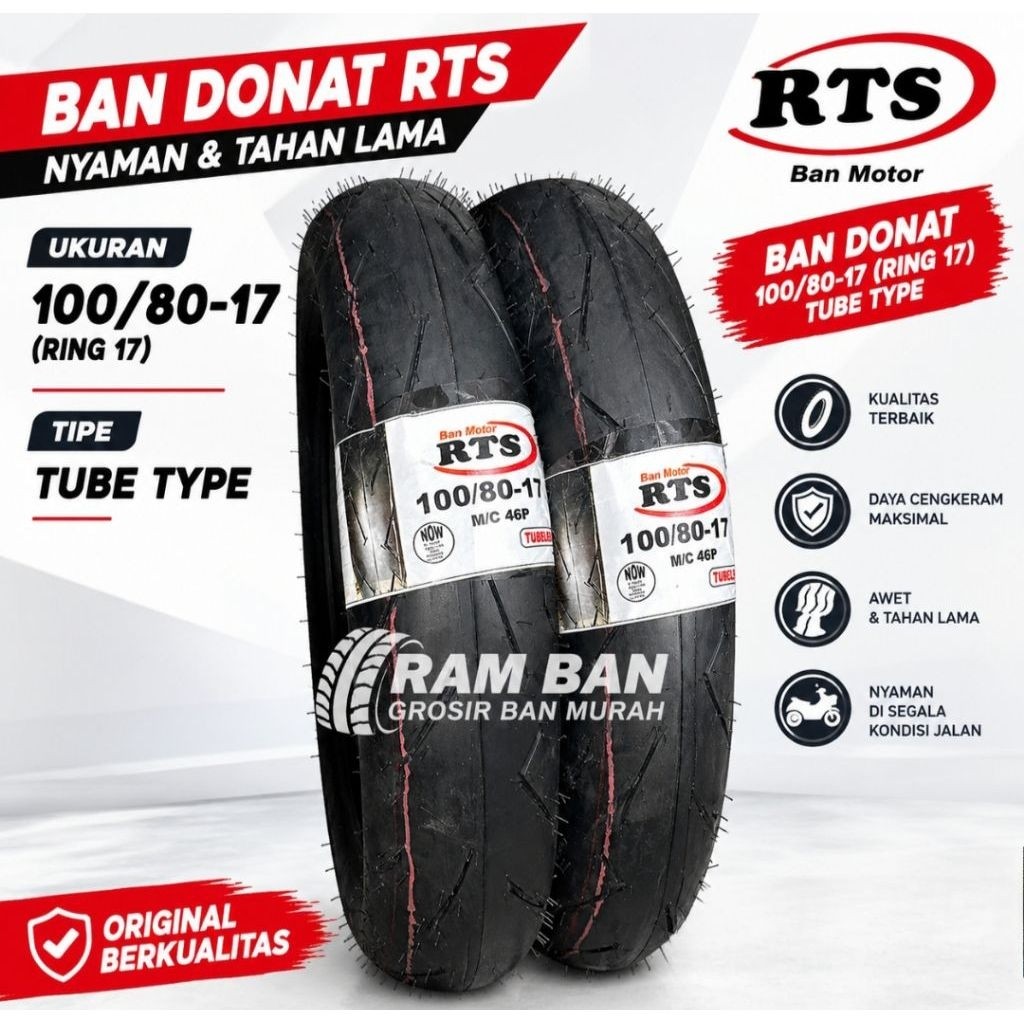 RTS BAN DONAT SOFT COMPOUND BAN LUAR UKURAN 100/80 RING 17 TUBE TYPE