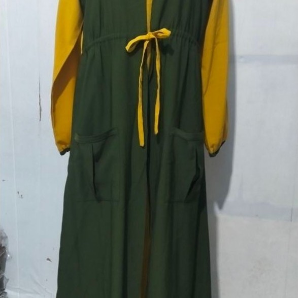 gamis preloved hijau kombinasi kuning tali depan LD 105 busui