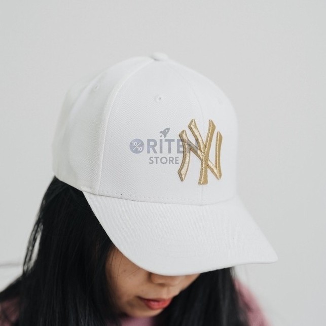 MLB NY Yankees Gold Logo BaseBall Cap White Original / Topi MLB Authentic