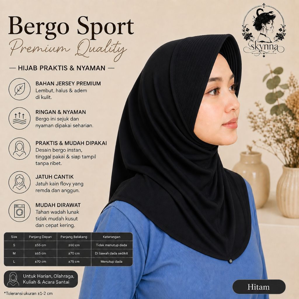 |Bergo Jersey Premium Hitam RH|Bergo Jersey Premium Wanita Jersey Premium Hitam