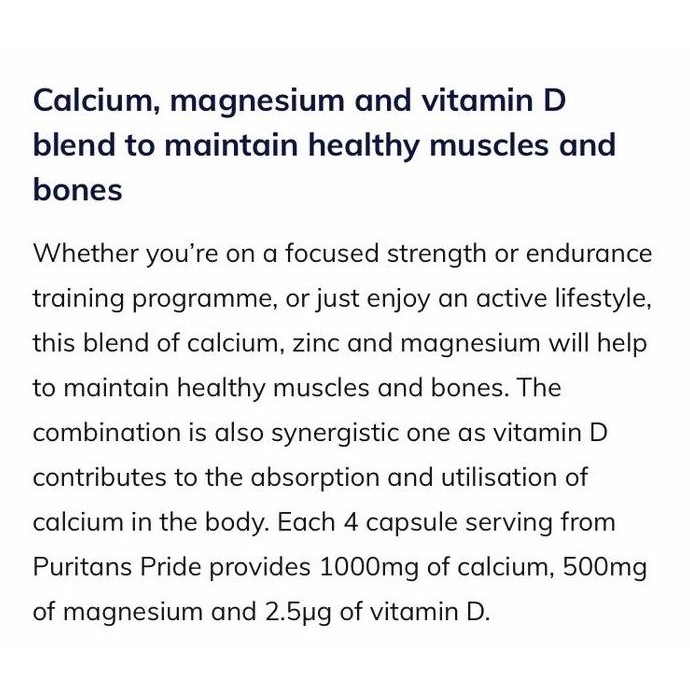 PURITAN PRIDE Calcium Magnesium Vitamin D3 120 Caplets Puritan's Pride