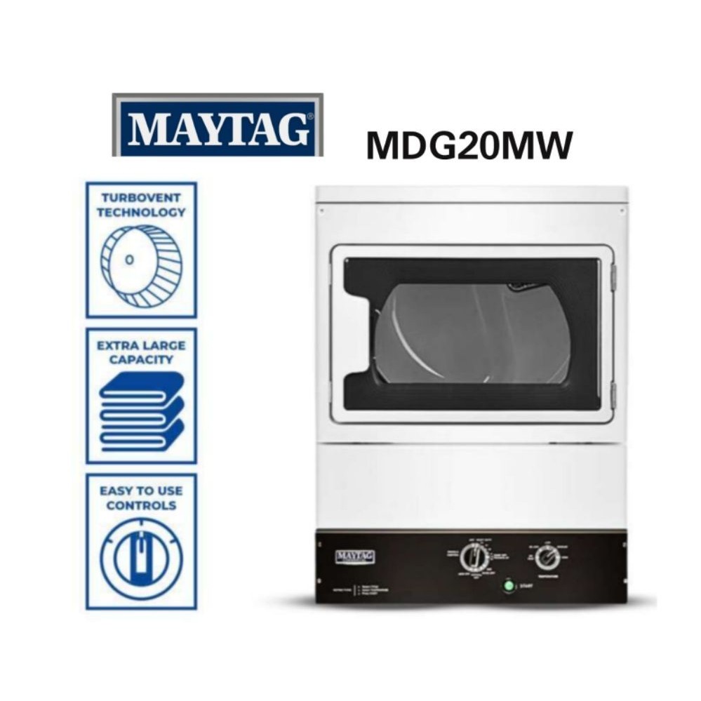 MAYTAG MDG20MW Mesin Pengering Komersial 15 Kg - Dryer Gas LPG | Panal Bawah Kaca |  Pengusaha Laund