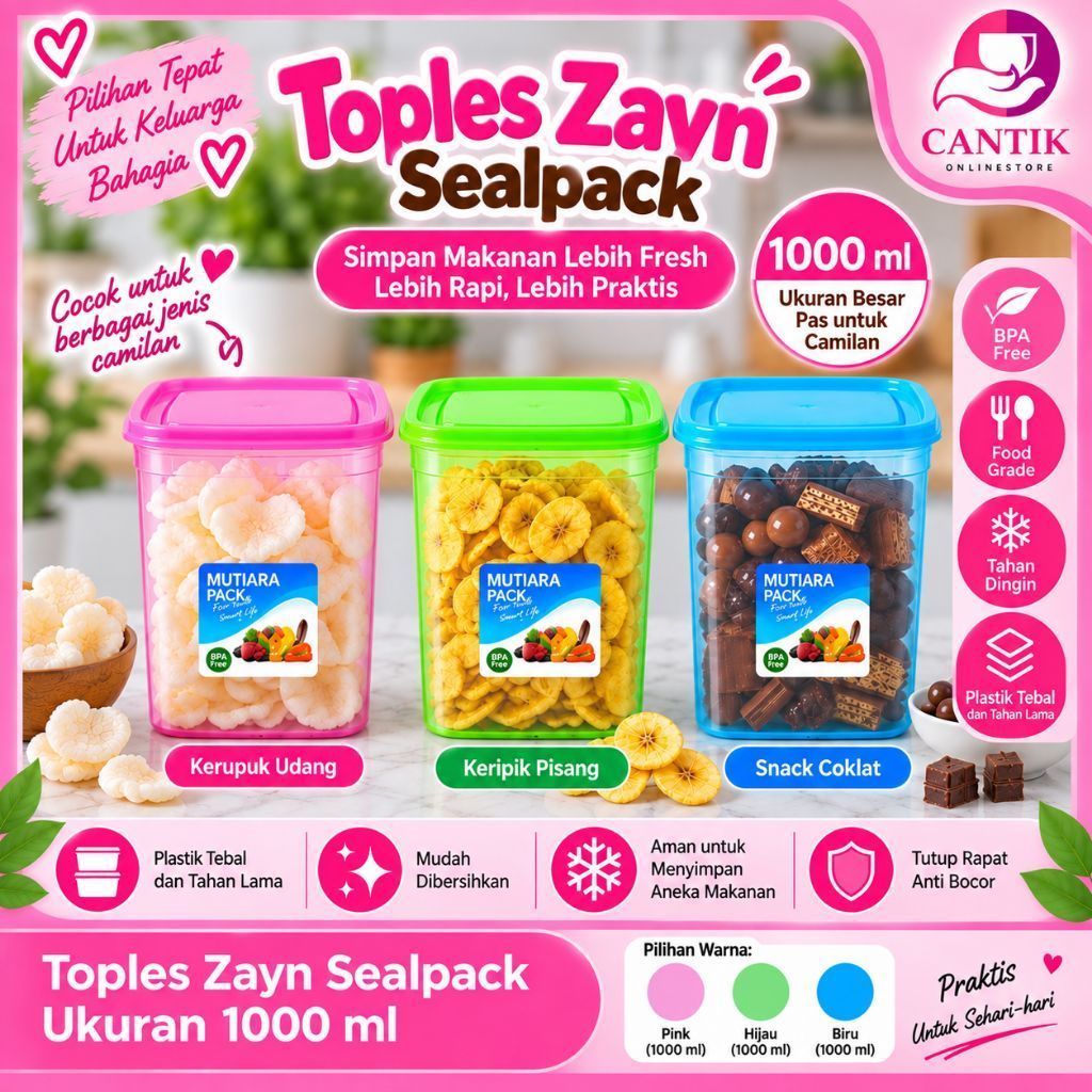 Set Toples Zayn Sealpack KMP Plastik Kotak 1000 ml Isi 12 / 6 Pcs – Wadah Makanan dan Bumbu Serbagun