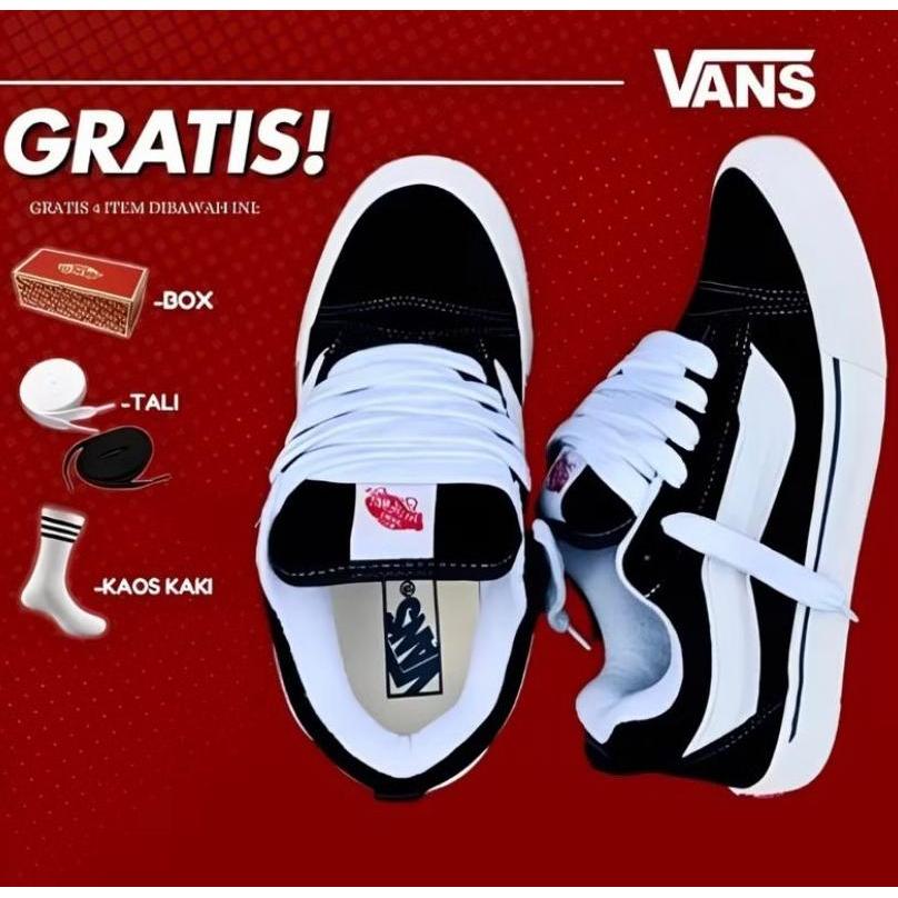 Sepatu gemuk sekolah vans termurah knu skool black white pria dan wanita keren dan terlaris