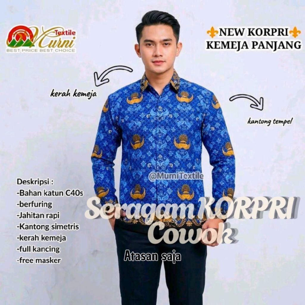 Murni Textile - Seragam KORPRI Cowok Furing Tanpa Furing / Baju KORPRI Cowok Furing Tanpa Furing / S