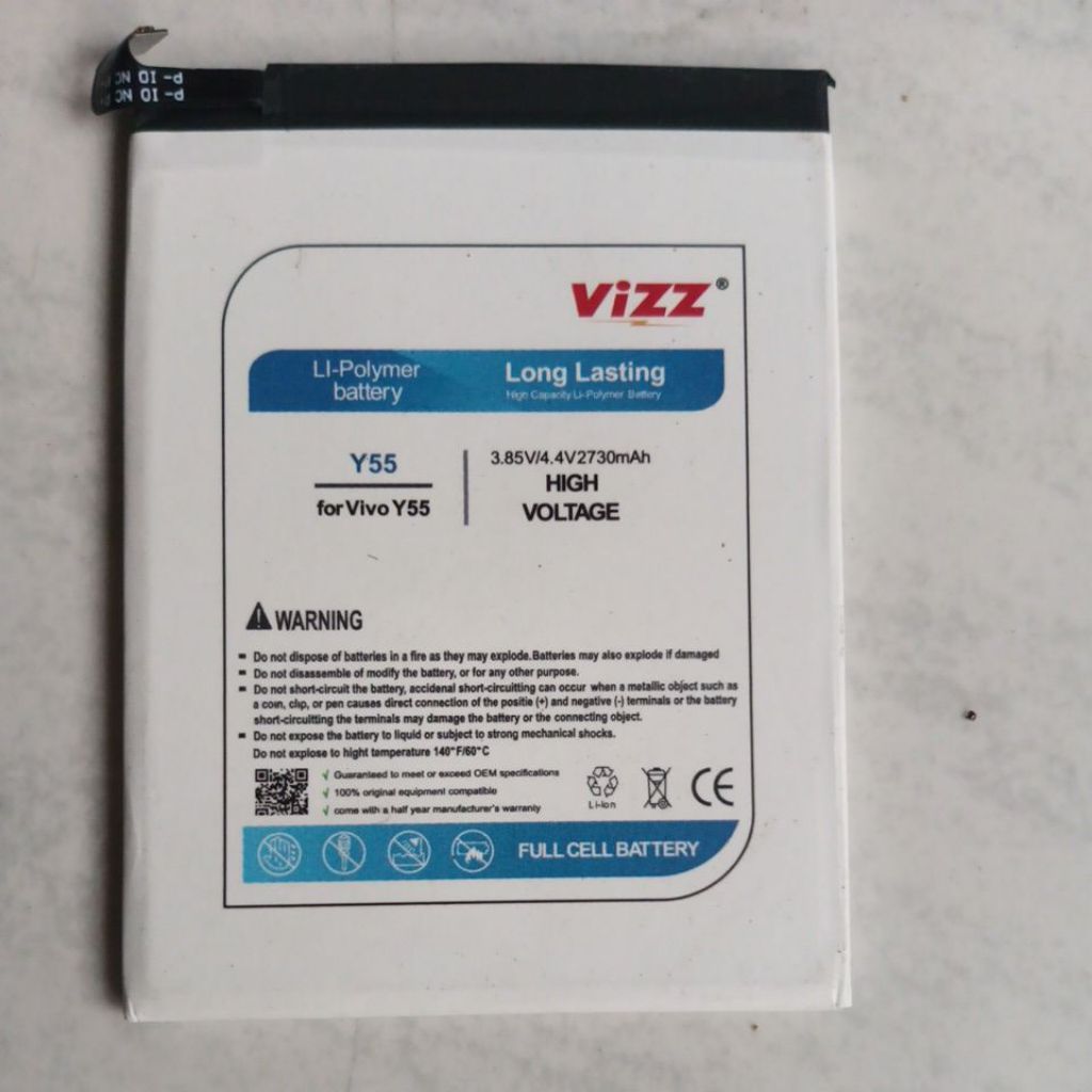 Baterai Li-Polimer Vizz Y55 untuk Vivo Y55 3.85V 4.4V 2730mAh Full Cell Baterai
