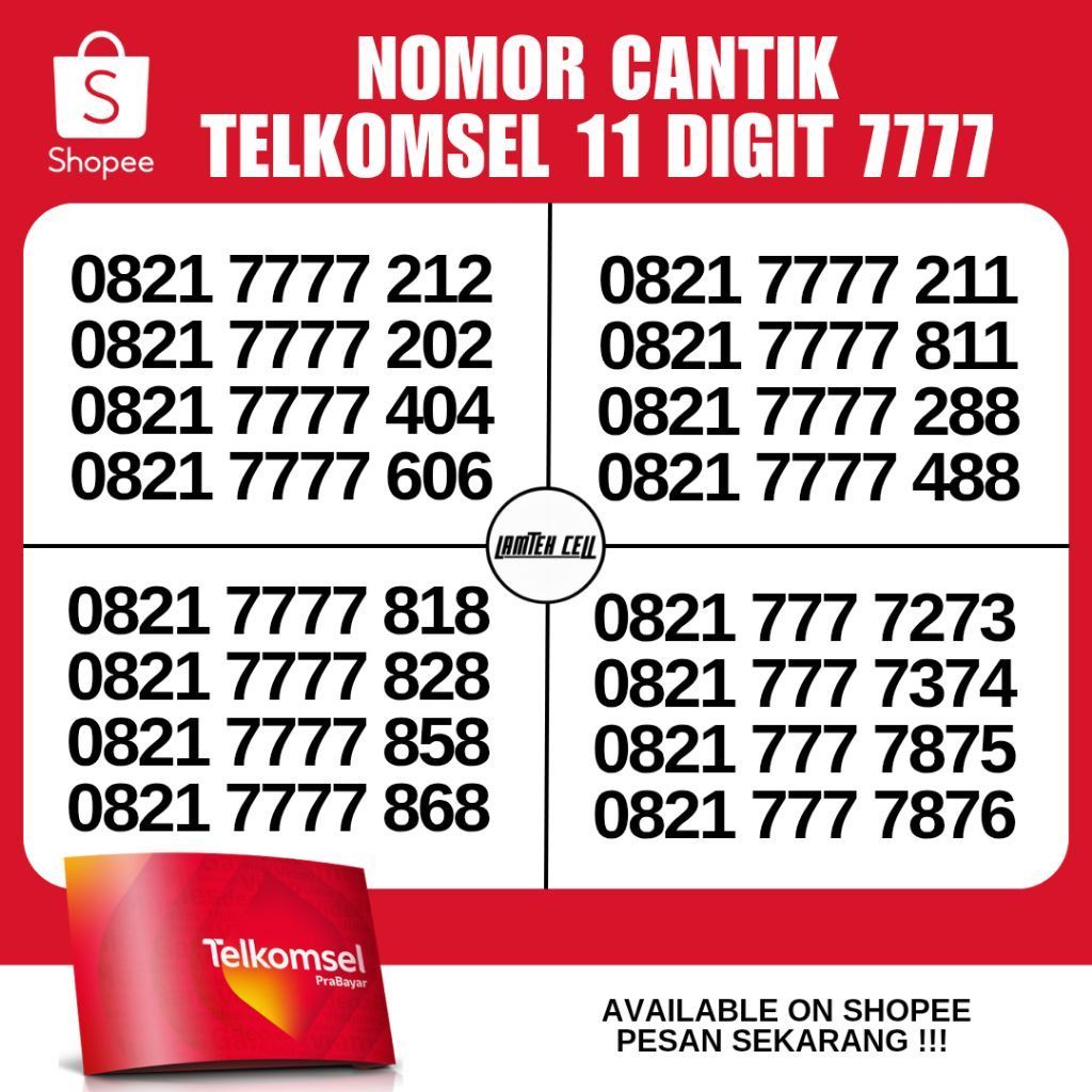 NOMOR CANTIK 11 DIGIT SERI 7777 TELKOMSEL PRABAYAR BERLAKU NASIONAL - KARTU PERDANA