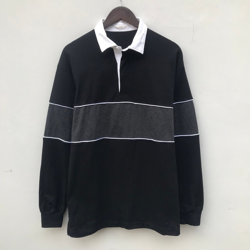 Kaos Kerah by Gu Uniqlo Rugger Rugby Polo Shirt Black sz Large