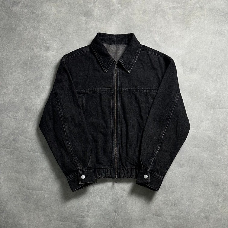 8 Seconds Washed Black Double Zip Casual Blouson Denim Jacket