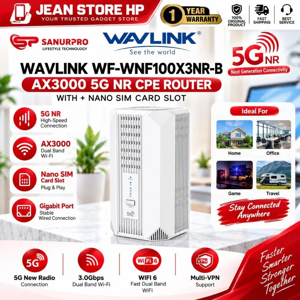 WAVLINK WF-WNF100XNR-B AX3000 5G NR CPE ROUTER WITH + NANO SIM CARD SLOT