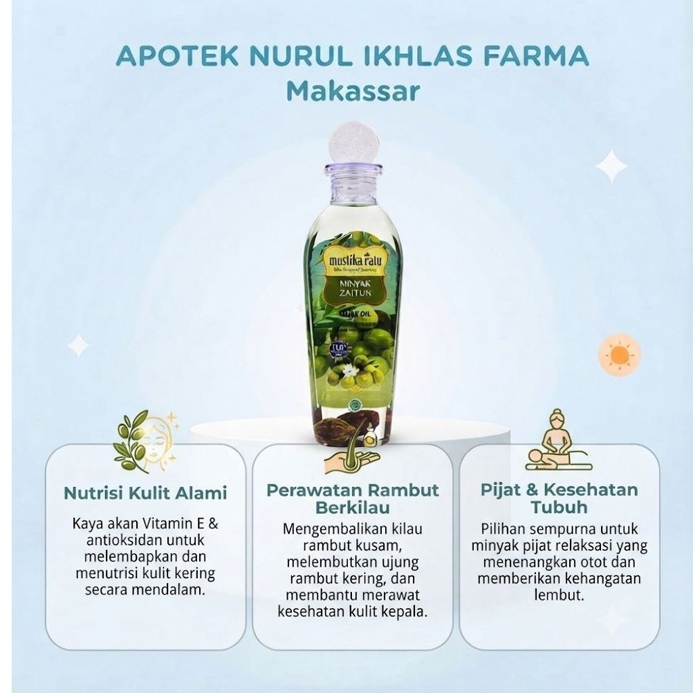 Minyak Zaitun Mustika ratu untuk Pijat dan Perawatan Rambut