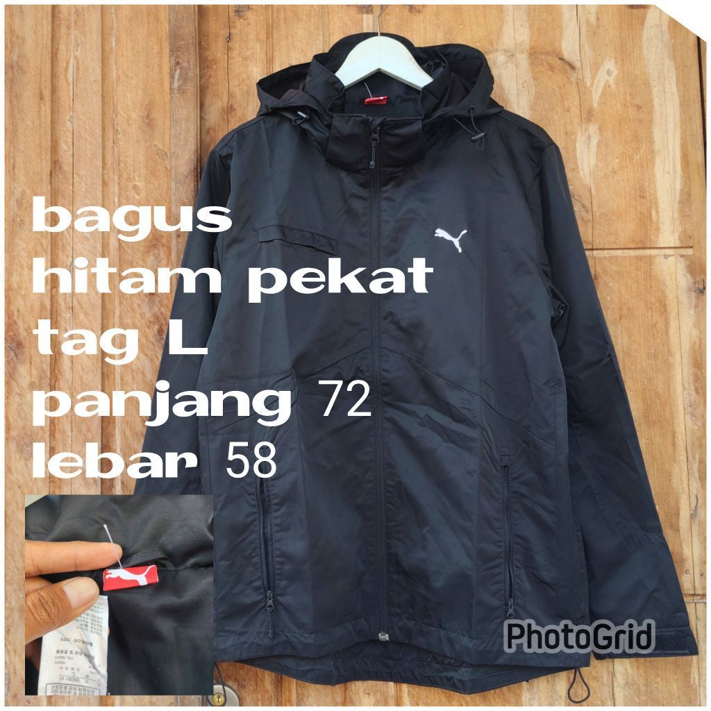jaket gunung outdoor hitam puma saku dada