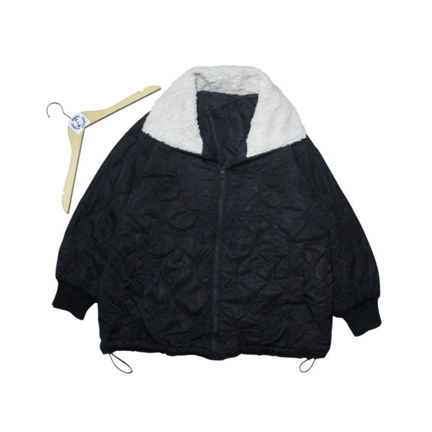 classical elf quilted sherpa collar down jacket