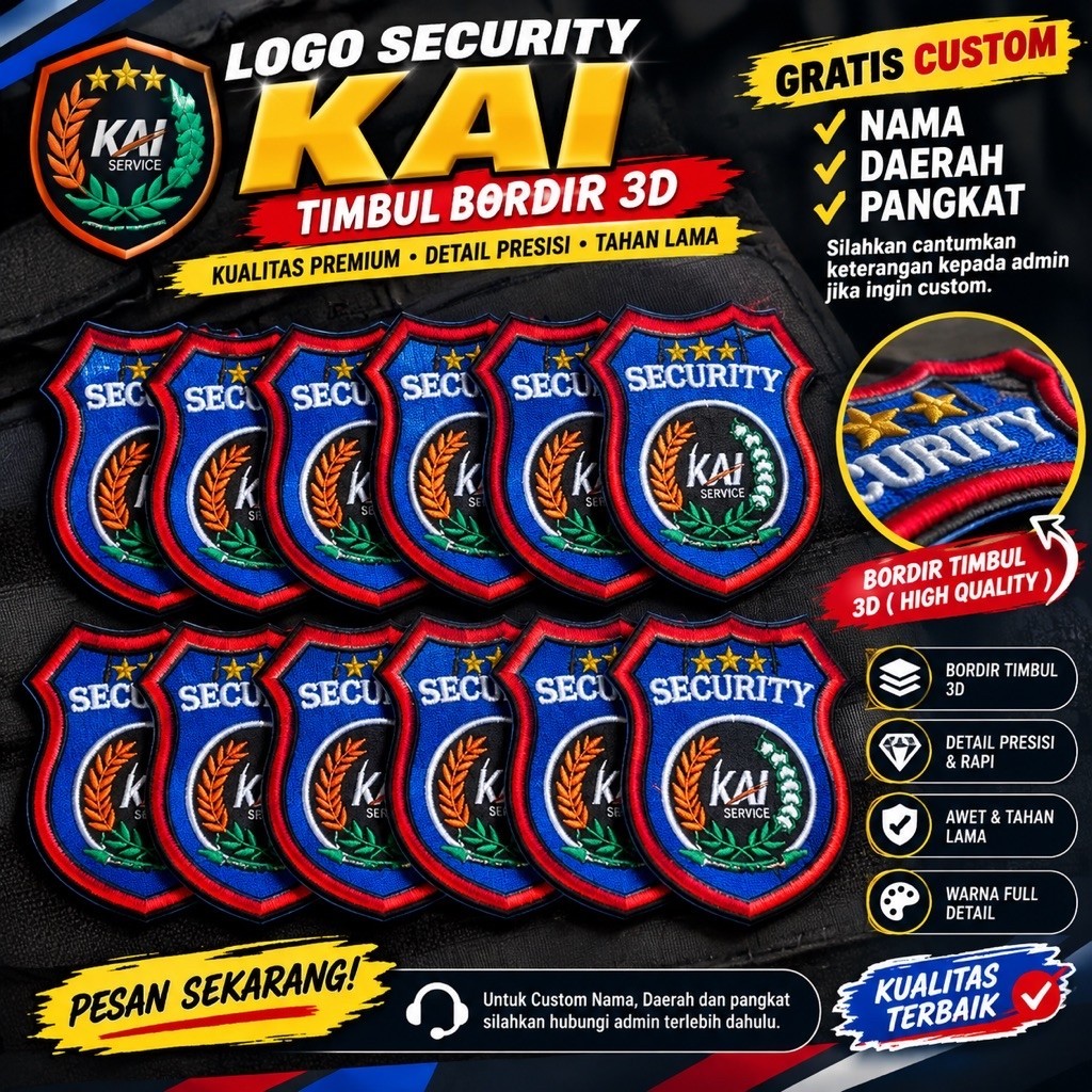 Badge Logo Bordir Security Kai Atribut Bordir Security Patch Logo Kai Service Bordir Timbul 3D