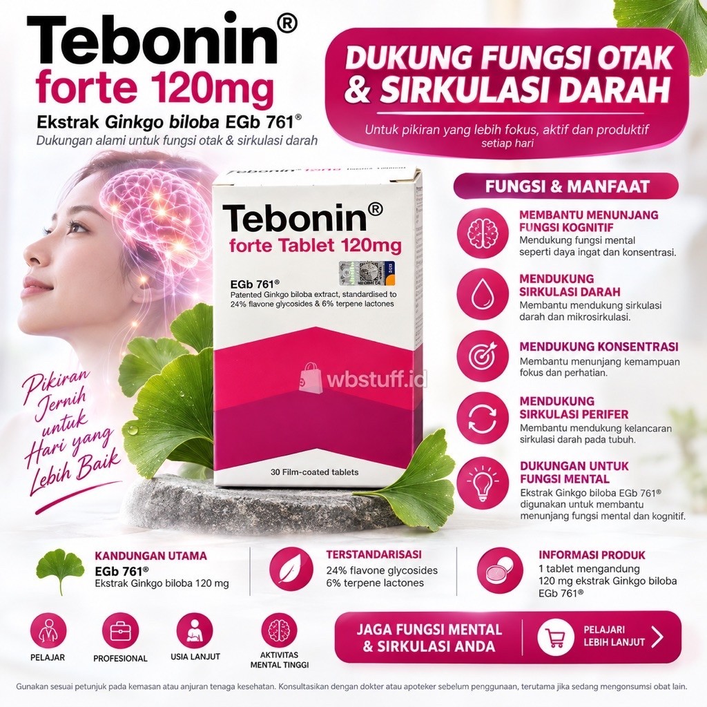READY STOCK TEBONIN FORTE 120MG GINKGO BILOBA 30 TABS