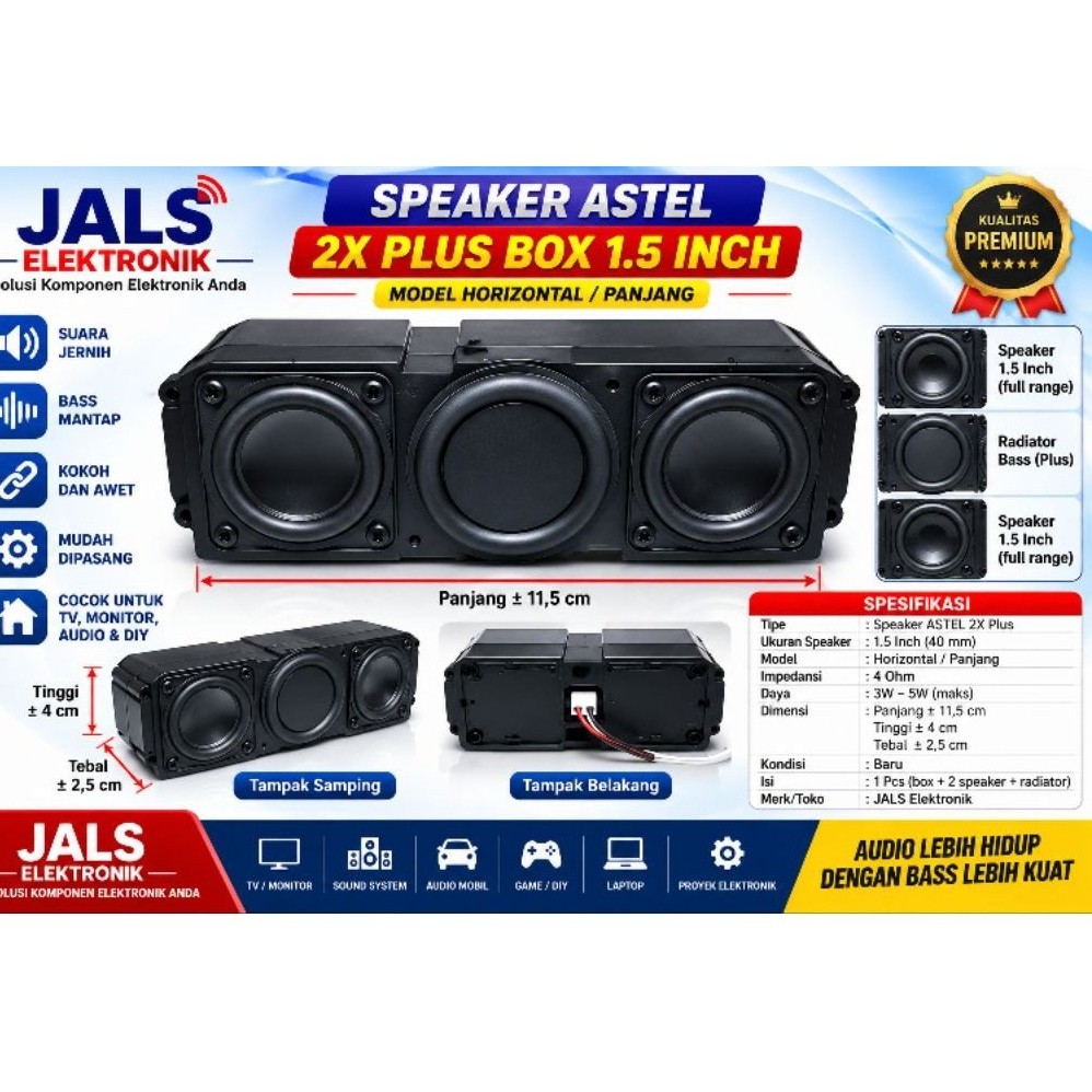 Speaker ASTEL 2X Plus Box 1.5 Inch Panjang Full Range + Passive Radiator Bass | Cocok TV, Speaker Ak