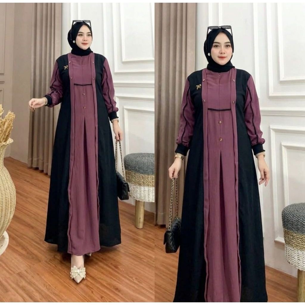 Gamis Syar'i Medina Kekinian Wanita Model Terbaru Gamis Polos Stylish Crinkle Airflow / Dress Simple