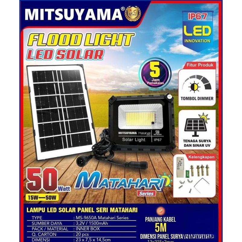 Ms-9650A Lampu Sorot Solar Panel 50 Watt Mitsuyama + Remote