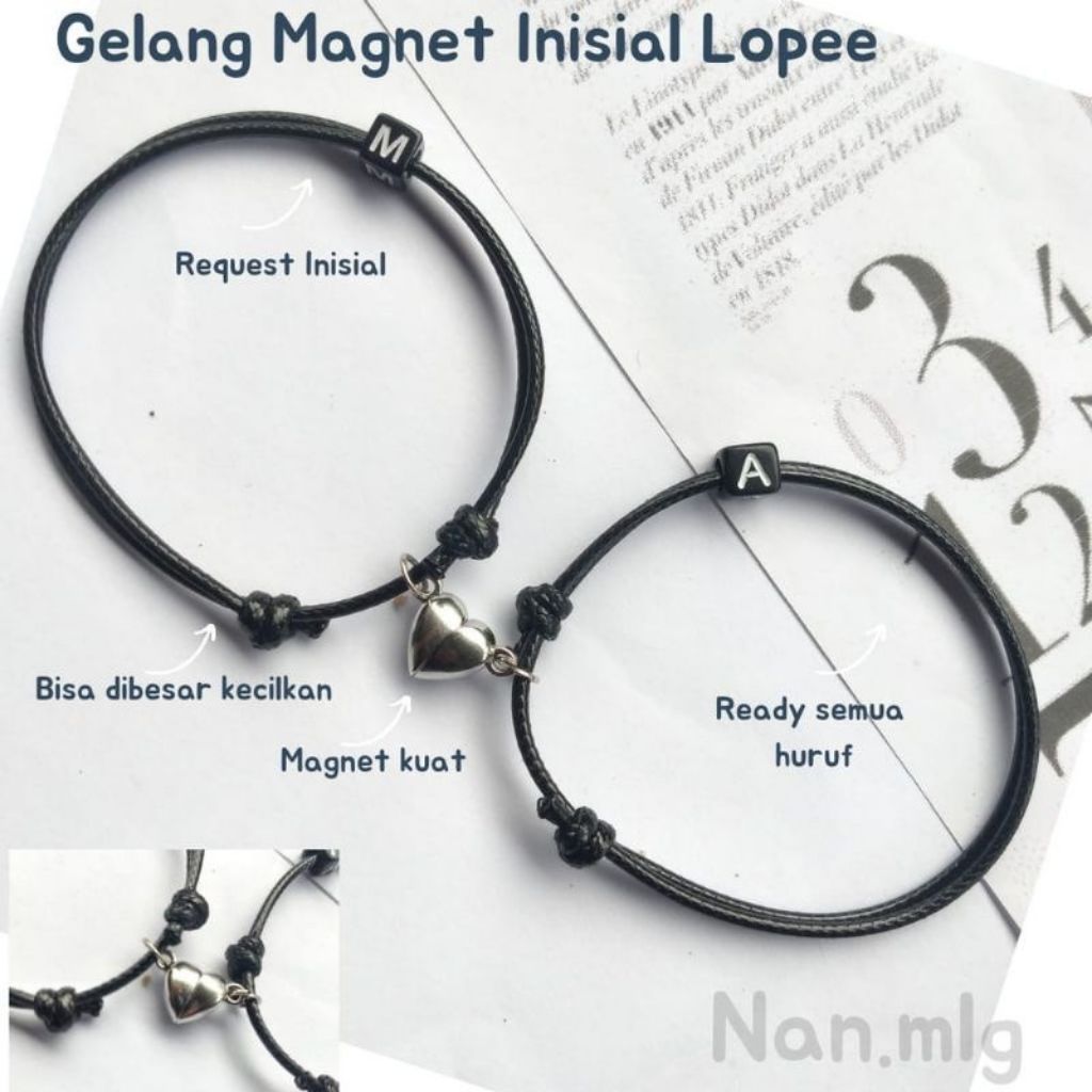 Gelang Couple Magnet Inisial Love Silver Dadu