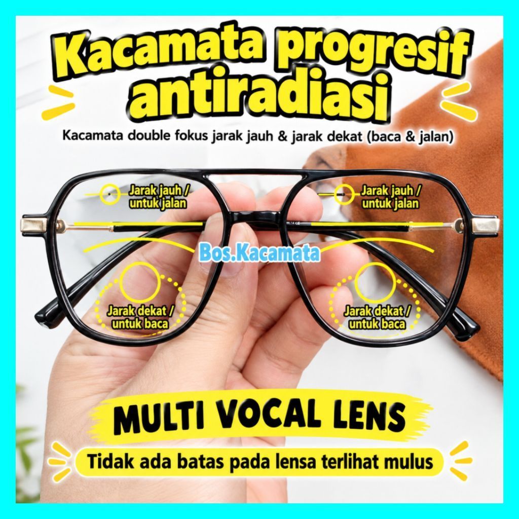 Paket Kacamata Lensa Progresif ( baca + jalan) Lensa Anti radiasi | kacamata Progresif