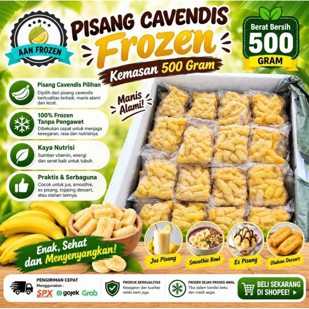 Pisang Cavendis Frozen / Pisang Frozen / Pisang Beku 500gram
