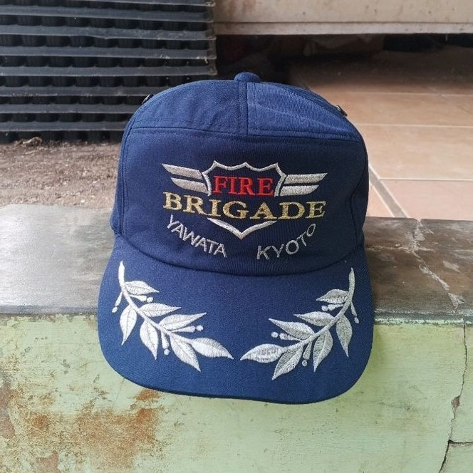 Topi Vintage FIRE BRIGADE YAWATA KYOTO Bordir Padi Biru