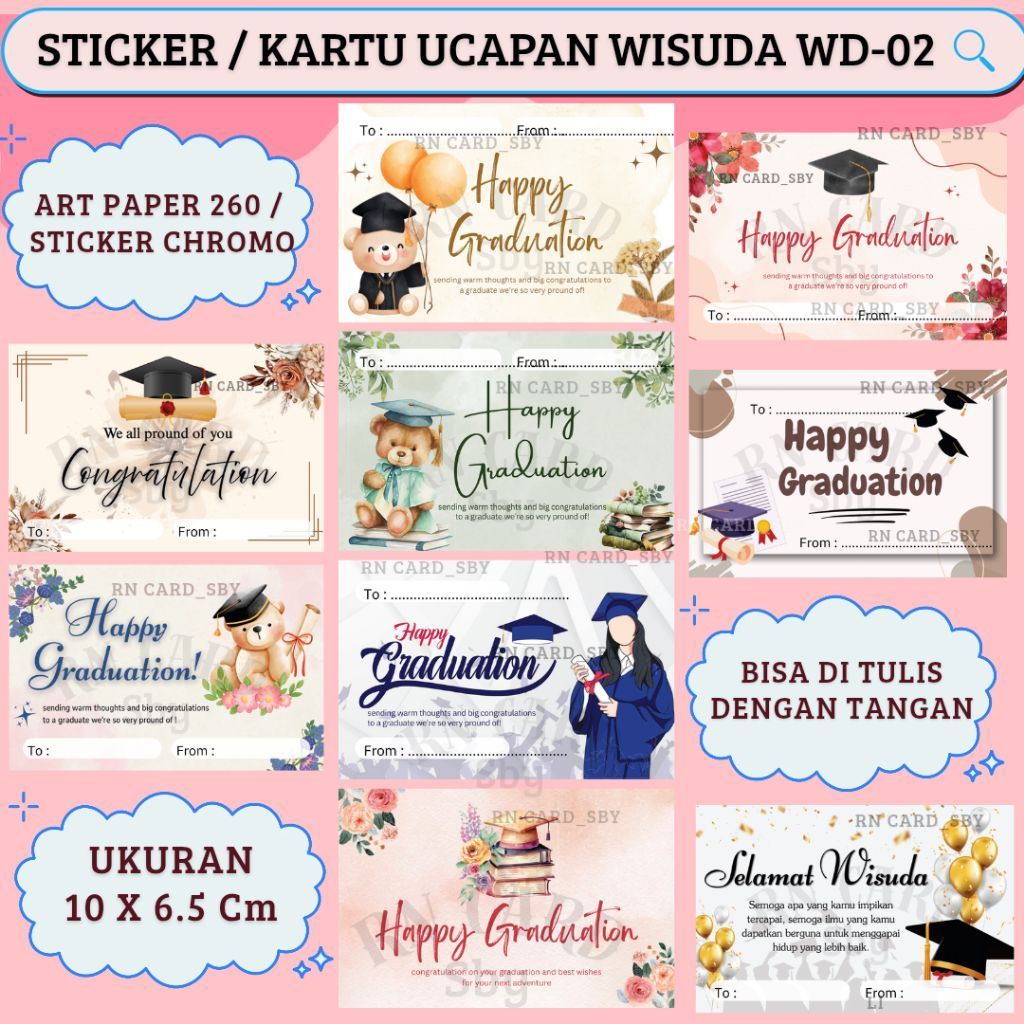GREETING CARD GRADUATION || CUSTOM KARTU UCAPAN WISUDA || STICKER UCAPAN WISUDA || GIFT CARD HG-01
