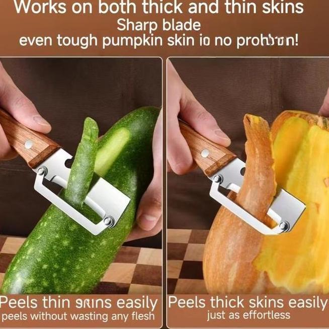 Pemotong Buah Dan Sayuran Serbaguna Stainless Steel Dengan Pegangan Kayu Nyaman Untuk Nanas Labu Dan